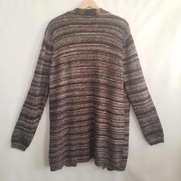 Natural Reflections Long Line Wool Blend Cardigan Sweater Large Gray Tan Multi - Picture 2 of 13